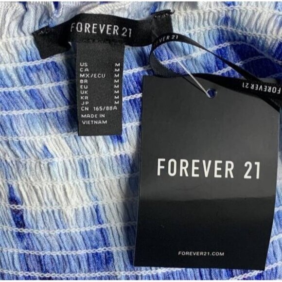 Forever 21 Women Tie Dye Maxi Dress Size Medium M Blue White Rayon Tie Strap New - Picture 5 of 7